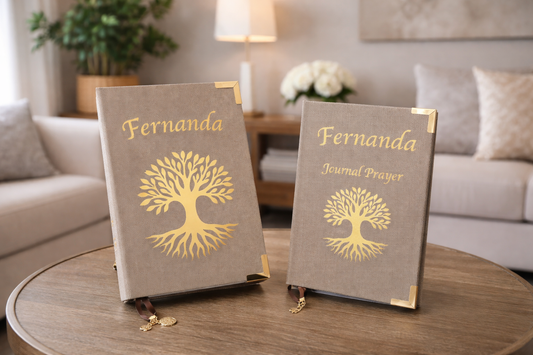 Kit  Arvore da Vida Beige/Dourado-  Biblia Sagrada e Journal - NVI - Letra Grande