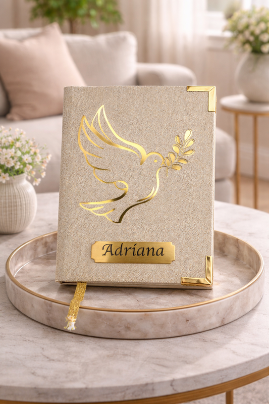Holy Spirit  Collection Beige/Gold- Holy Bible - Version NIV, NKJ and KJ - English Letter Large