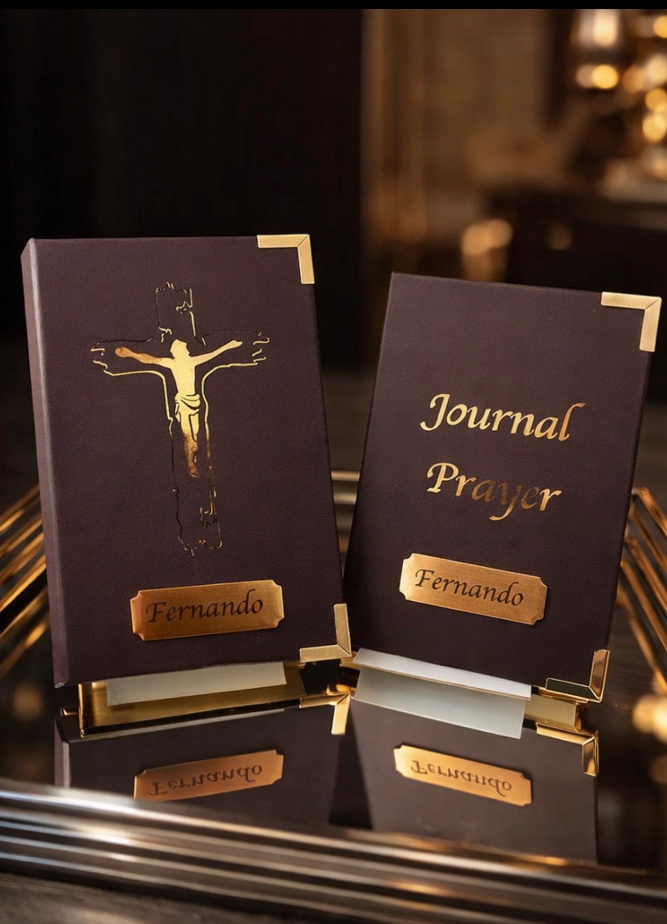 KIT Cross -  Brown /Gold -Holy Bible and Journal - English - NIV - NKJ - KJ - Letter Large